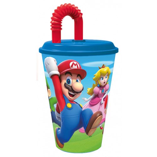 Super Mario Mushroom Kingdom szívószálas pohár, műanyag 430 ml