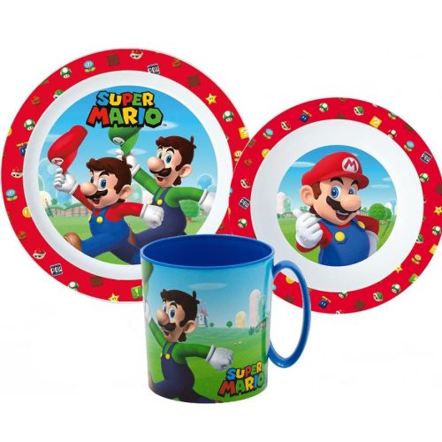 Super Mario Mushroom Kingdom étkészlet, micro műanyag szett bögrével 350 ml