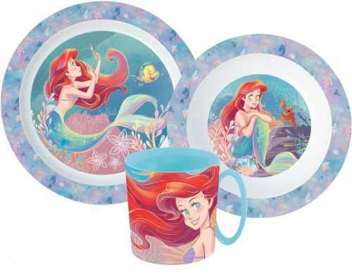 Disney Hercegnők Ariel étkészlet, micro műanyag szett bögrével 350 ml