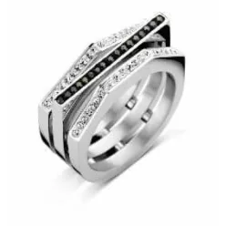 Victoria Ezüst színű fekete, fehér köves gyűrű